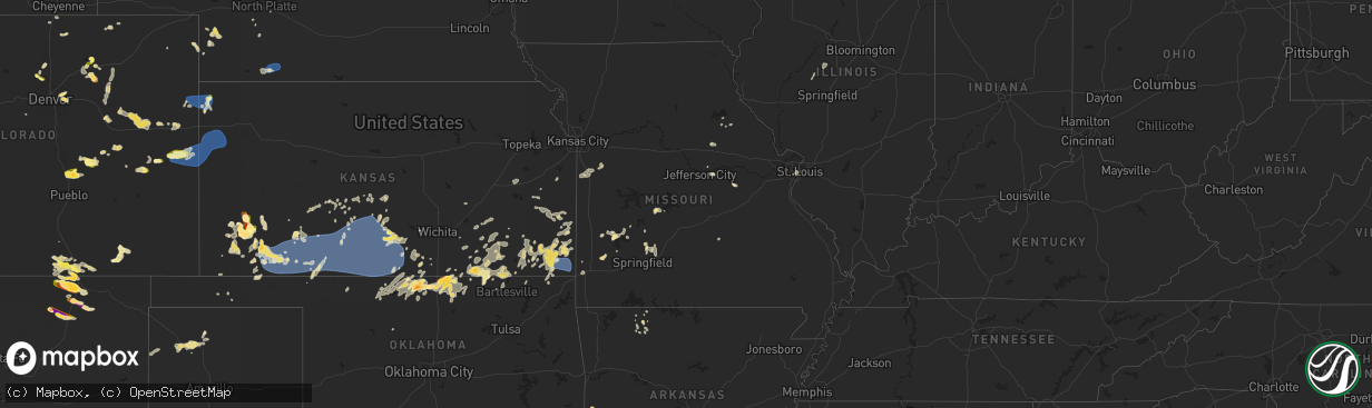 Hail map in Missouri on August 10, 2025