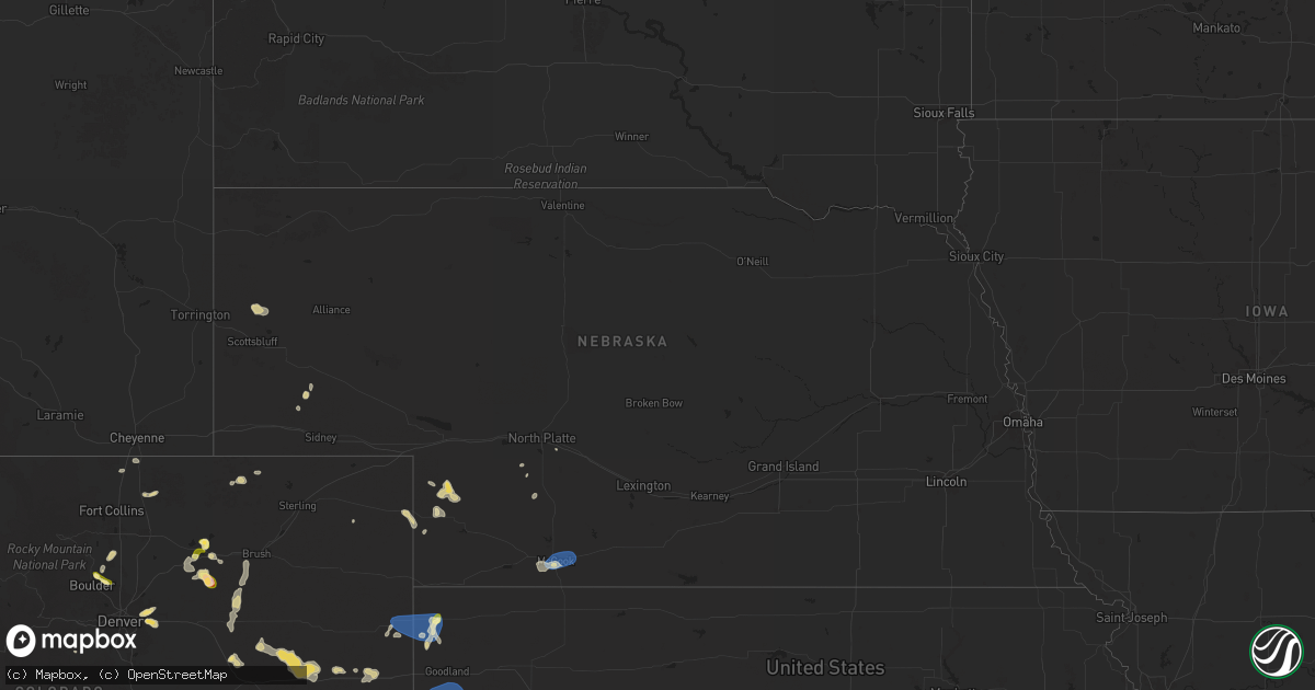 Hail map in Nebraska on August 10, 2025