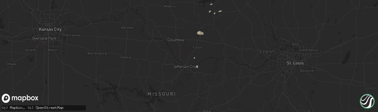 Hail map in New Bloomfield, MO on August 10, 2025