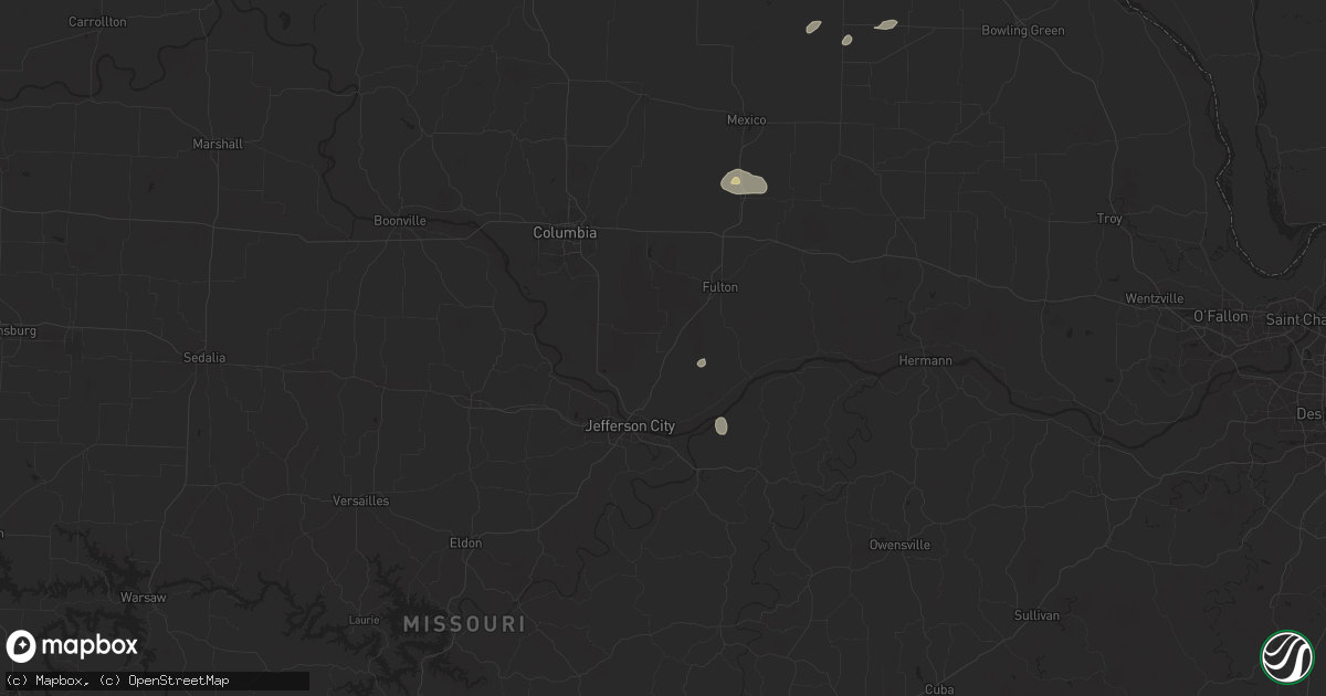 Hail map in New Bloomfield, MO on August 10, 2025