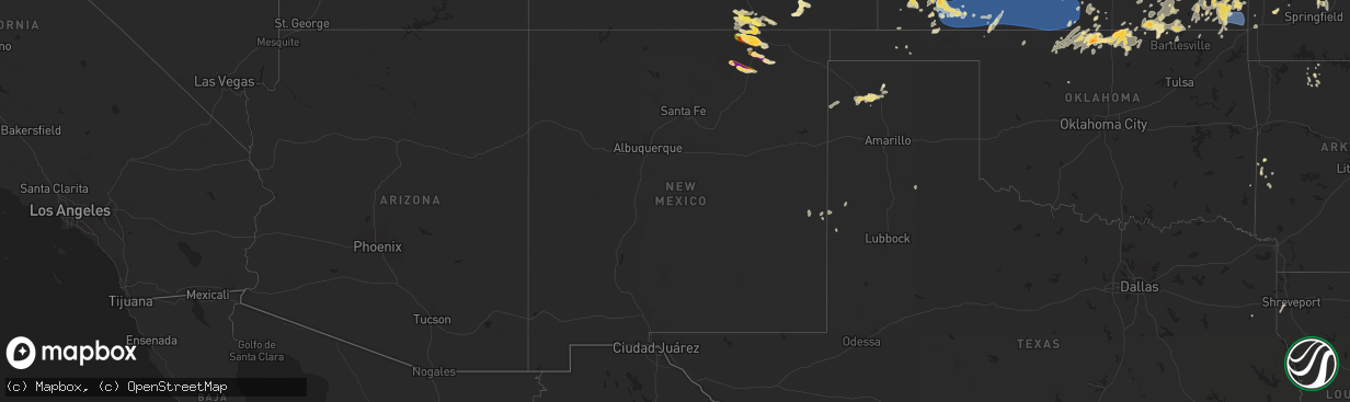 Hail map in New Mexico on August 10, 2025