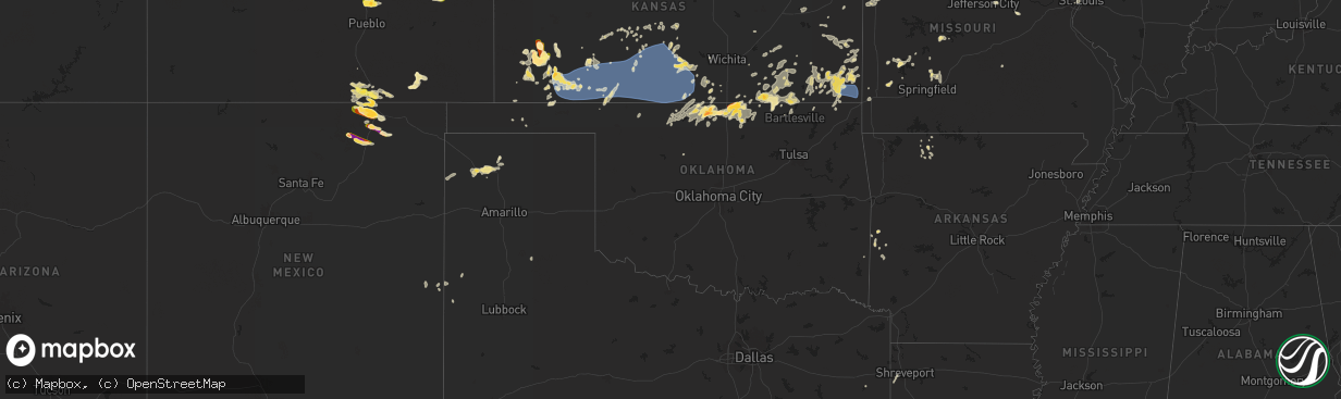 Hail map in Oklahoma on August 10, 2025