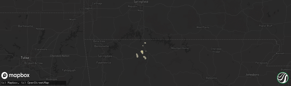 Hail map in Omaha, AR on August 10, 2025