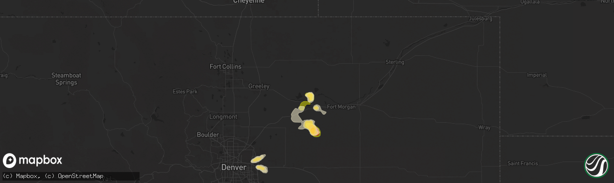 Hail map in Orchard, CO on August 10, 2025