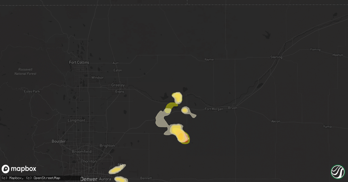 Hail map in Orchard, CO on August 10, 2025