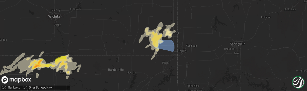 Hail map in Oswego, KS on August 10, 2025