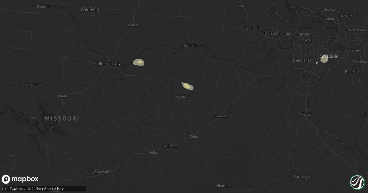 Hail map in Owensville, MO on August 10, 2025