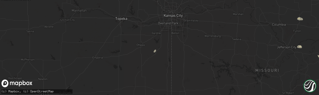 Hail map in Paola, KS on August 10, 2025