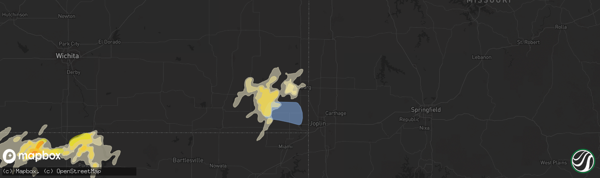 Hail map in Pittsburg, KS on August 10, 2025