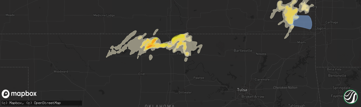 Hail map in Ponca City, OK on August 10, 2025