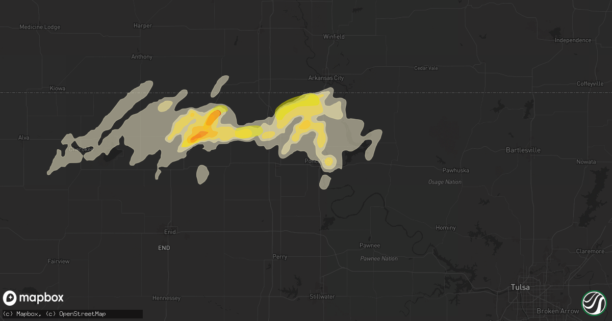 Hail map in Ponca City, OK on August 10, 2025