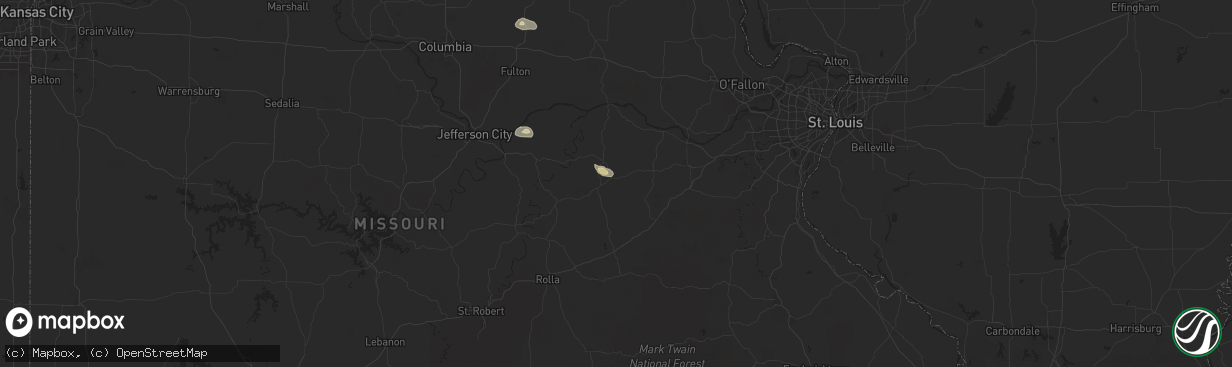 Hail map in Rosebud, MO on August 10, 2025