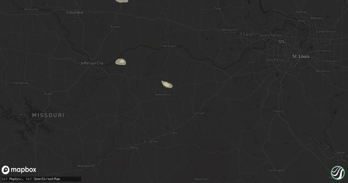 Hail map in Rosebud, MO on August 10, 2025