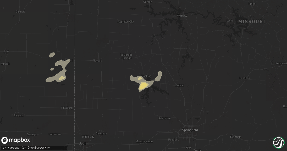 Hail map in Stockton, MO on August 10, 2025