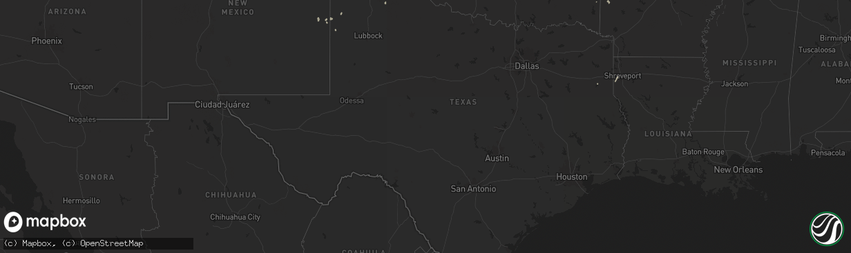 Hail map in Texas on August 10, 2025