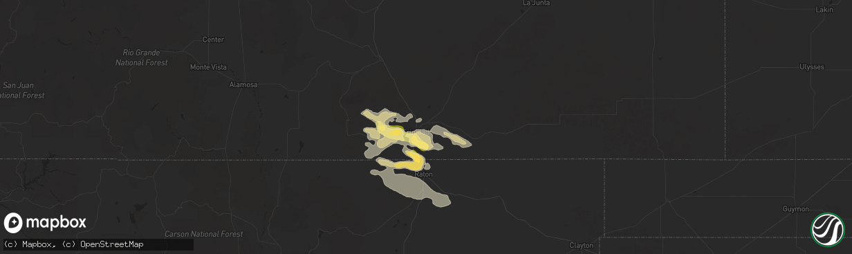 Hail map in Trinidad, CO on August 10, 2025