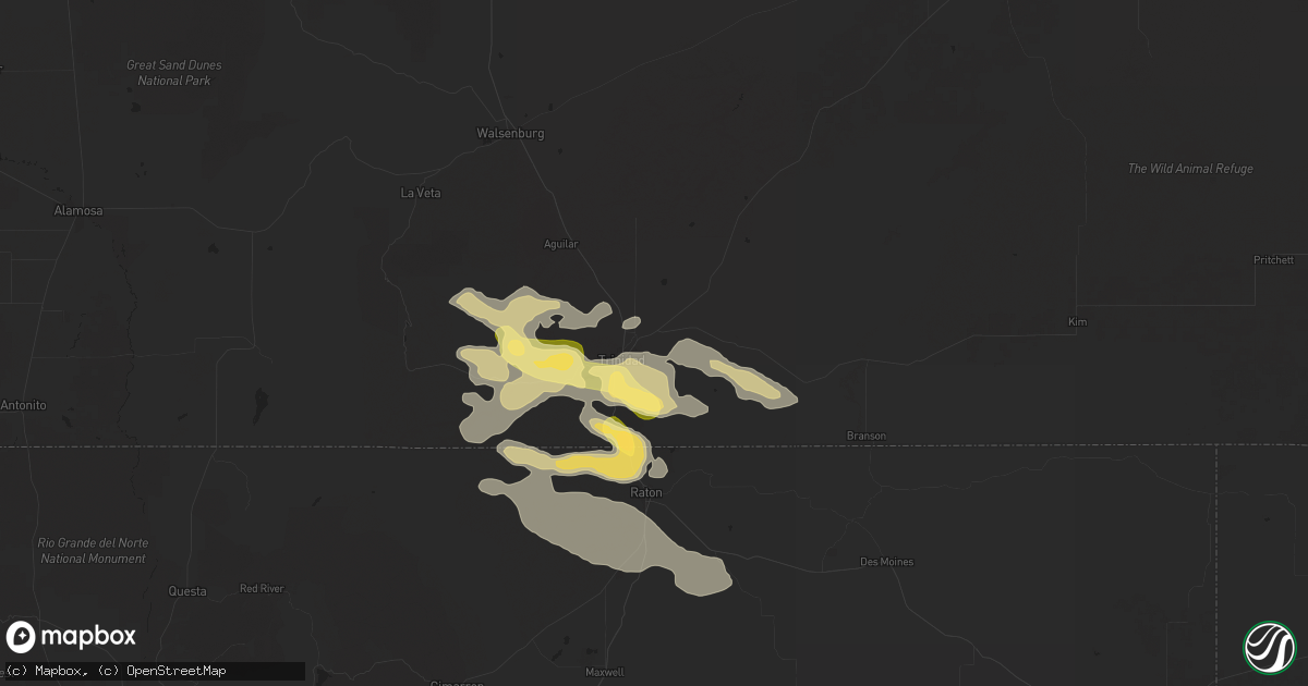 Hail map in Trinidad, CO on August 10, 2025
