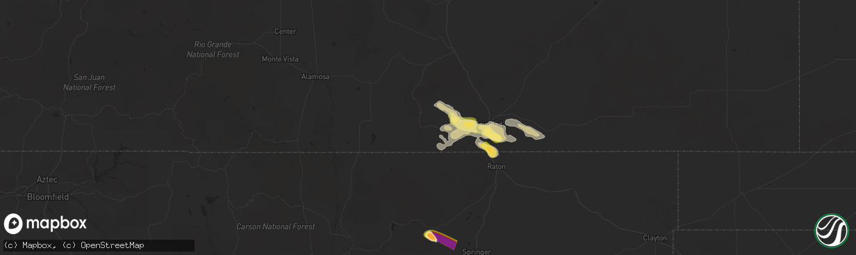Hail map in Weston, CO on August 10, 2025