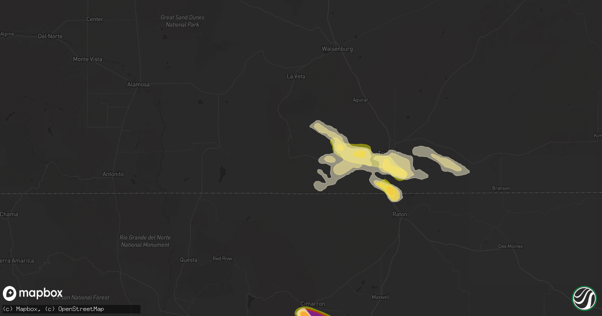 Hail map in Weston, CO on August 10, 2025