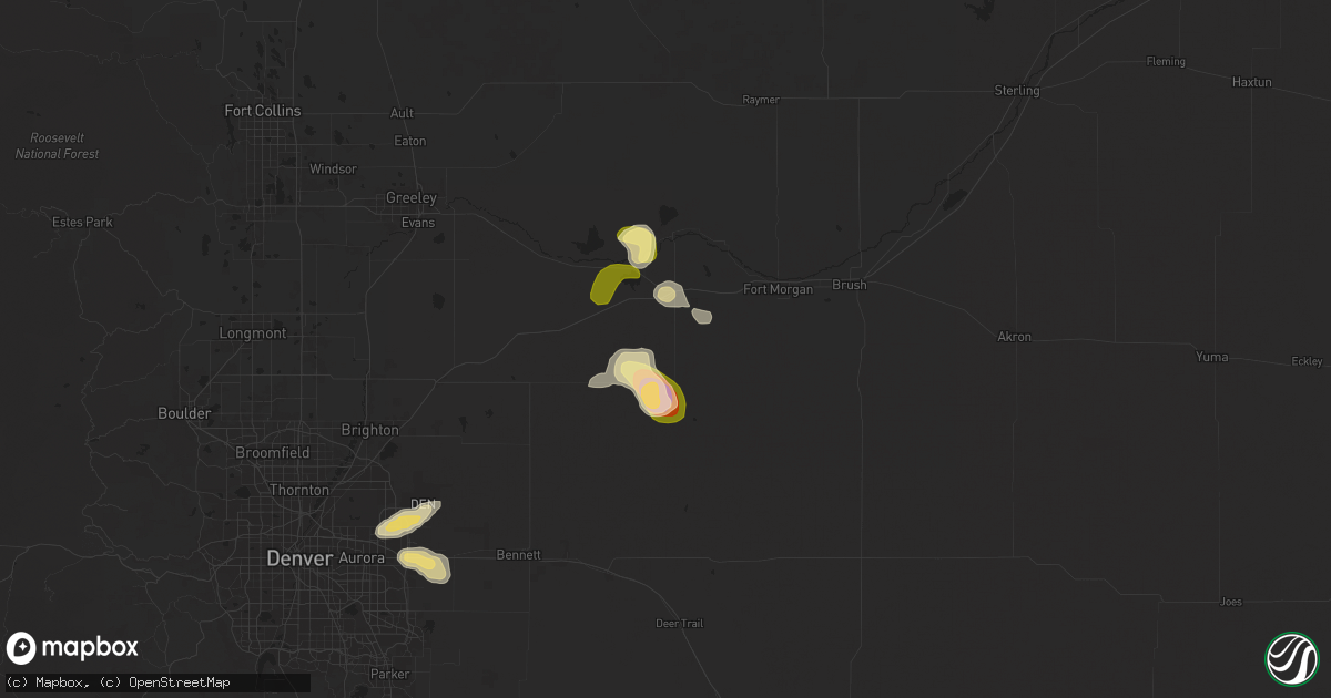 Hail map in Wiggins, CO on August 10, 2025