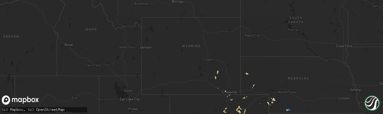 Hail map in Wyoming on August 10, 2025