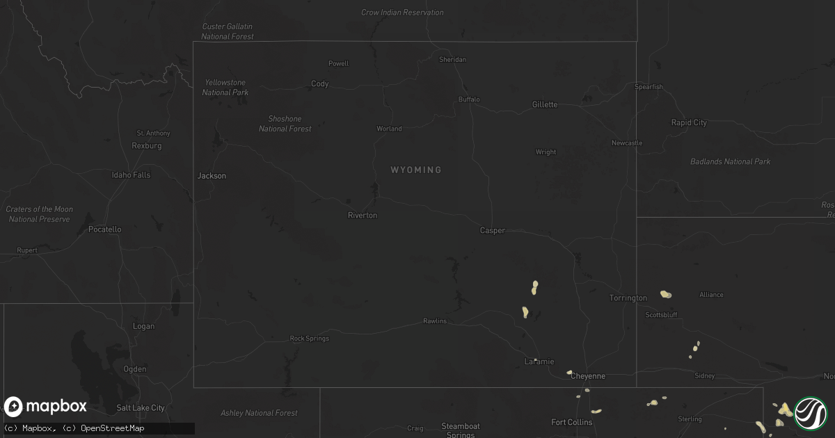 Hail map in Wyoming on August 10, 2025