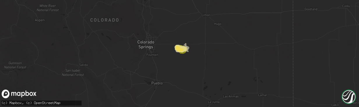 Hail map in Yoder, CO on August 10, 2025