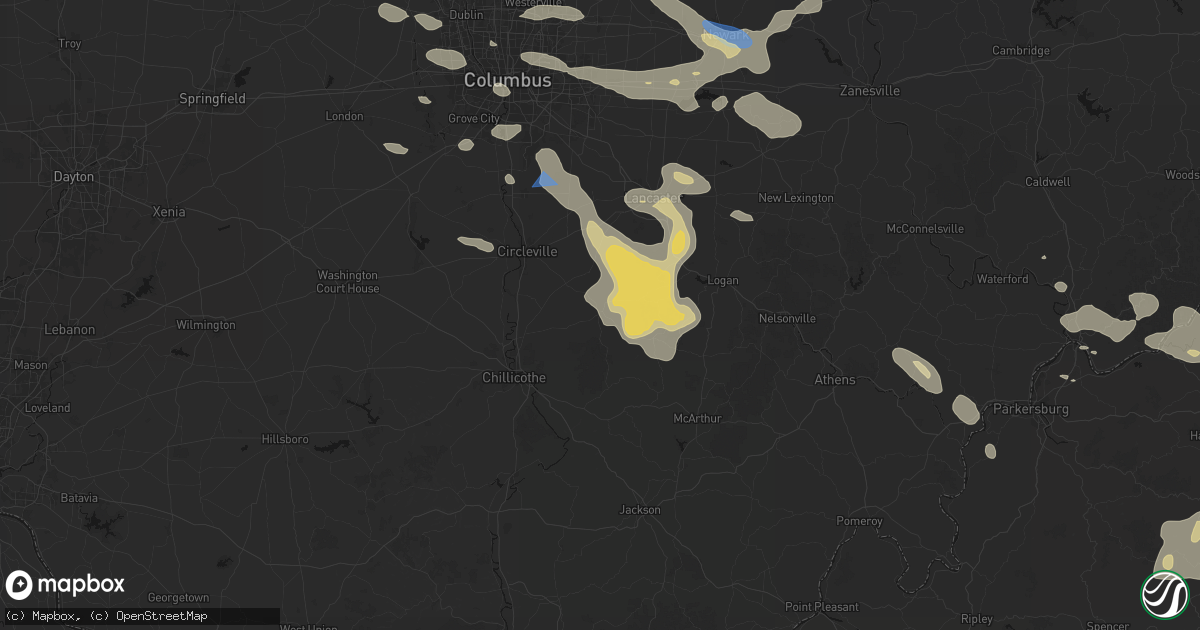 Hail map in Adelphi, OH on August 10, 2026
