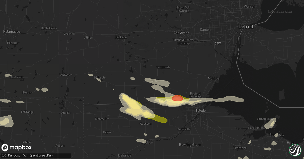 Hail map in Adrian, MI on August 10, 2026