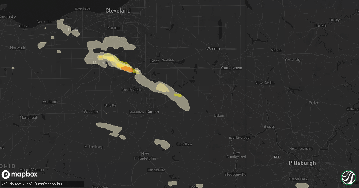 Hail map in Alliance, OH on August 10, 2026