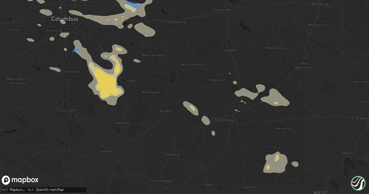 Hail map in Amesville, OH on August 10, 2026