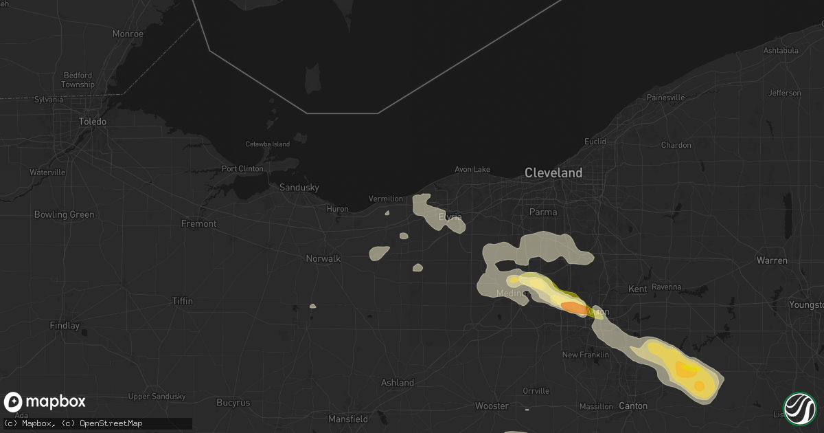 Hail map in Amherst, OH on August 10, 2026