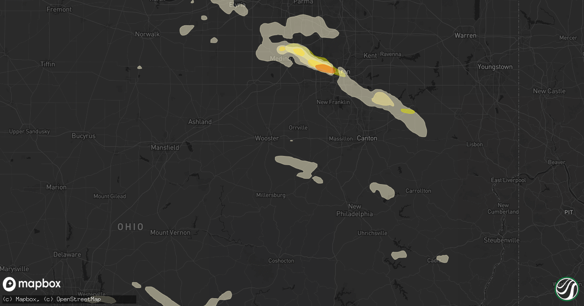 Hail map in Apple Creek, OH on August 10, 2026