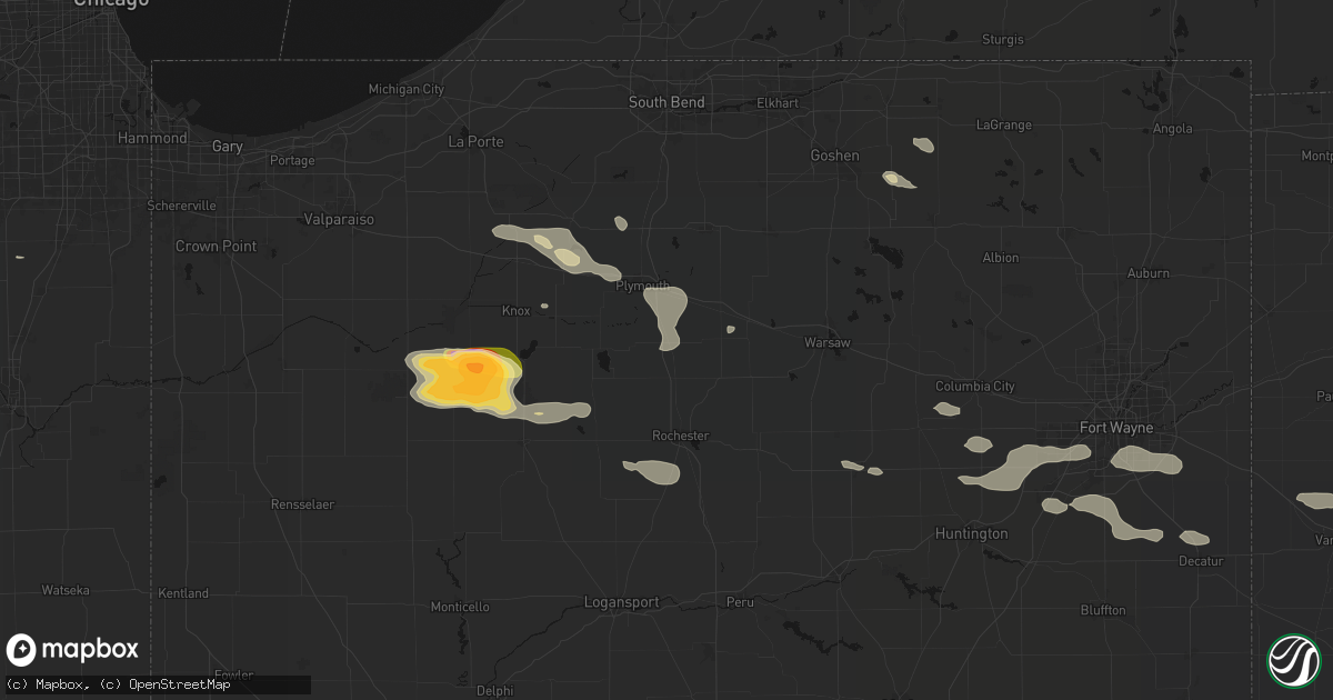 Hail map in Argos, IN on August 10, 2026