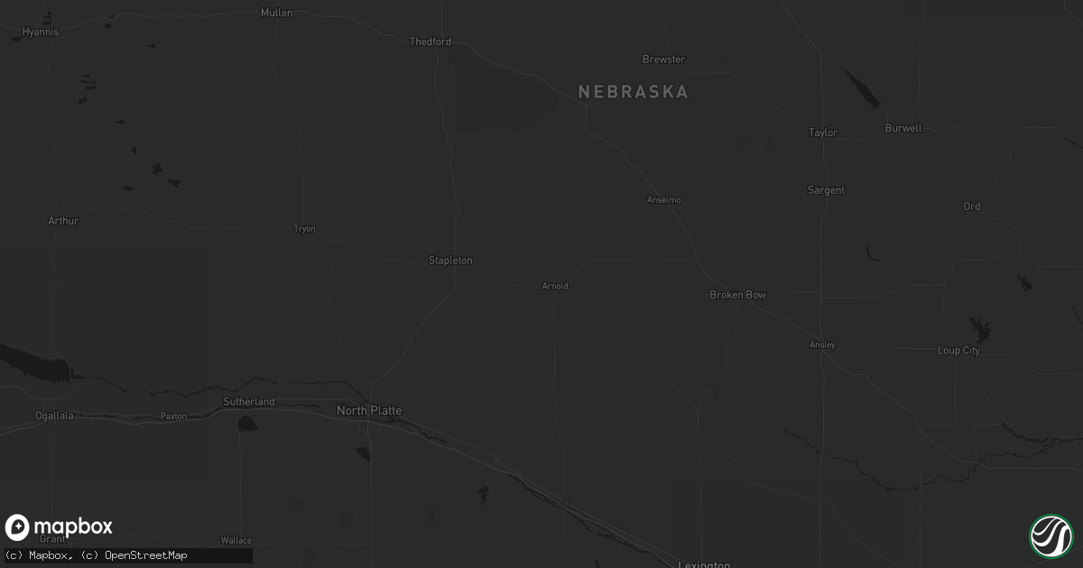 Hail map in Arnold, NE on August 10, 2026