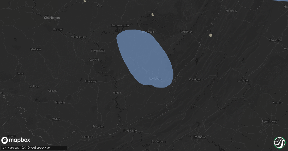 Hail map in Asbury, WV on August 10, 2026