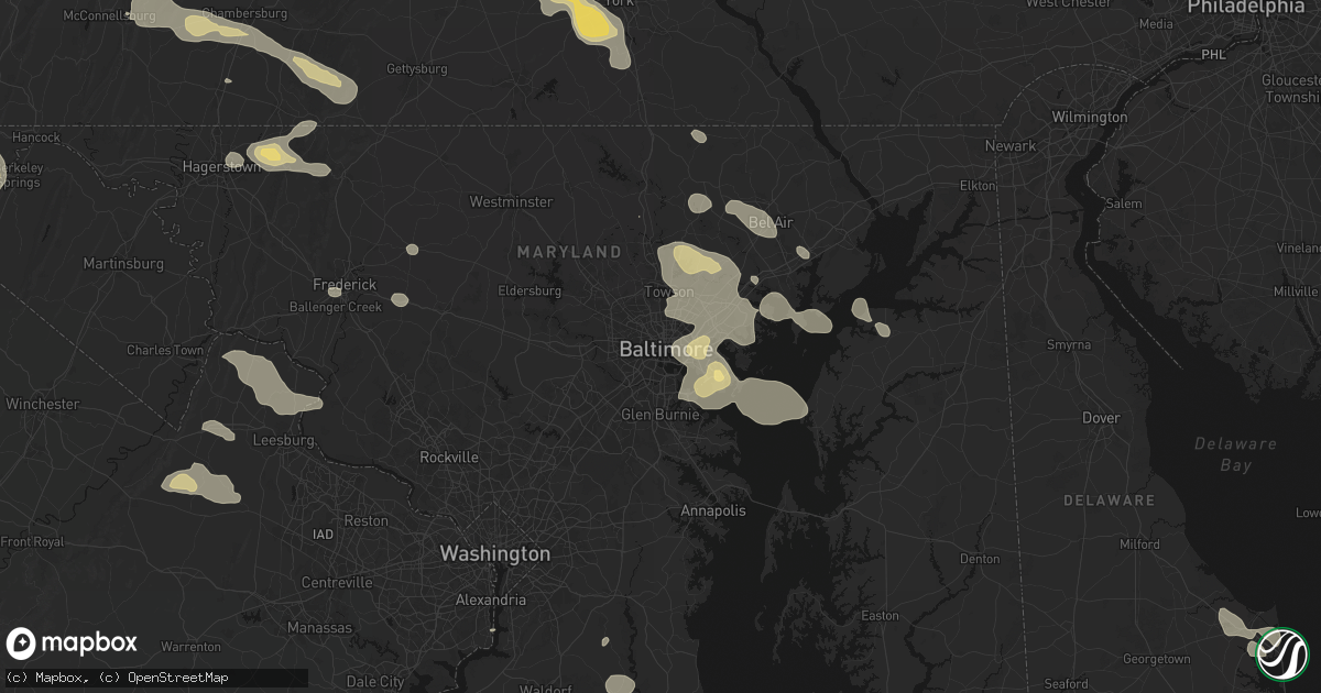 Hail map in Baltimore, MD on August 10, 2026