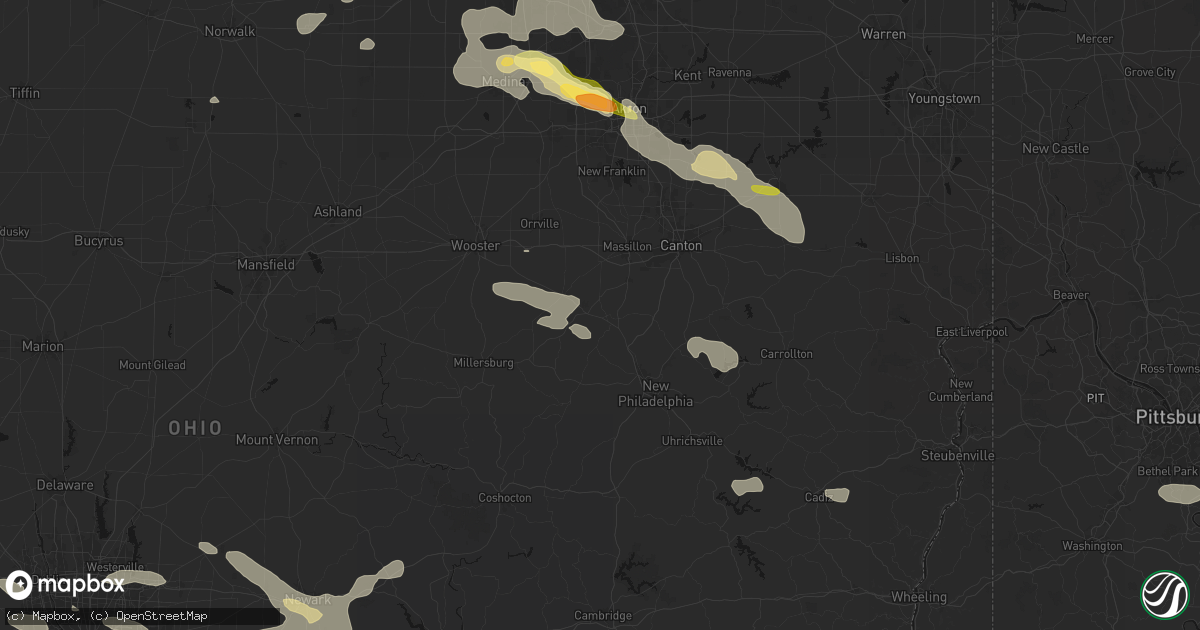 Hail map in Beach City, OH on August 10, 2026
