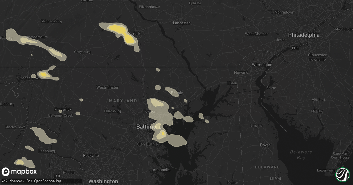 Hail map in Bel Air, MD on August 10, 2026