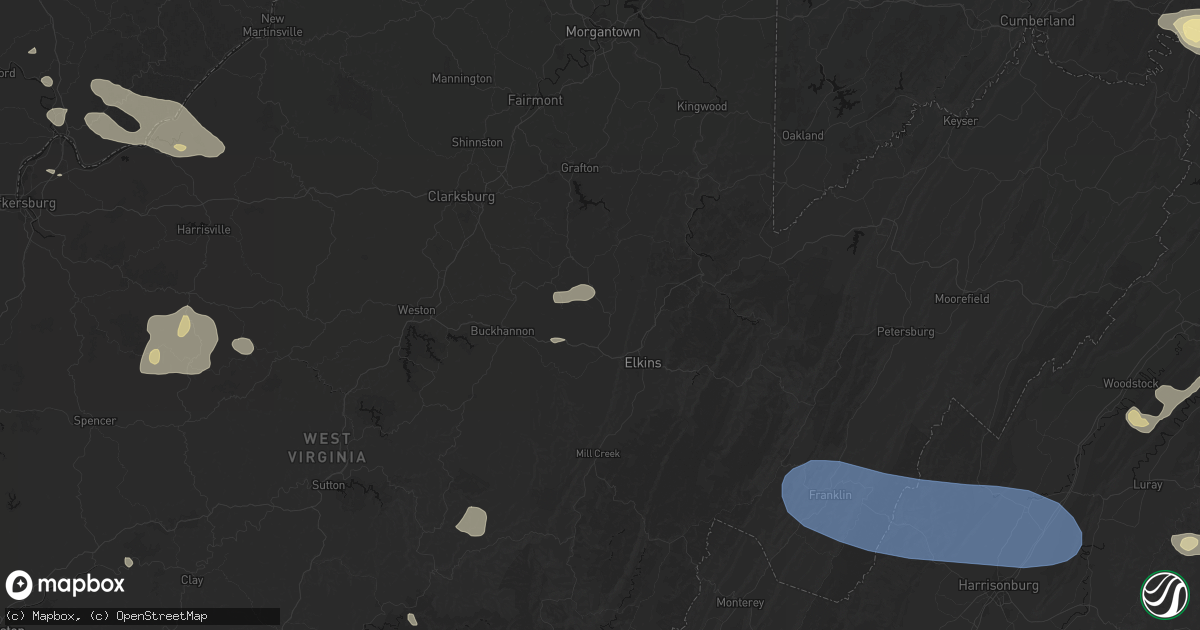 Hail map in Belington, WV on August 10, 2026