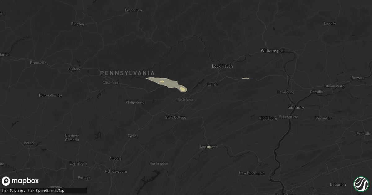 Hail map in Bellefonte, PA on August 10, 2026