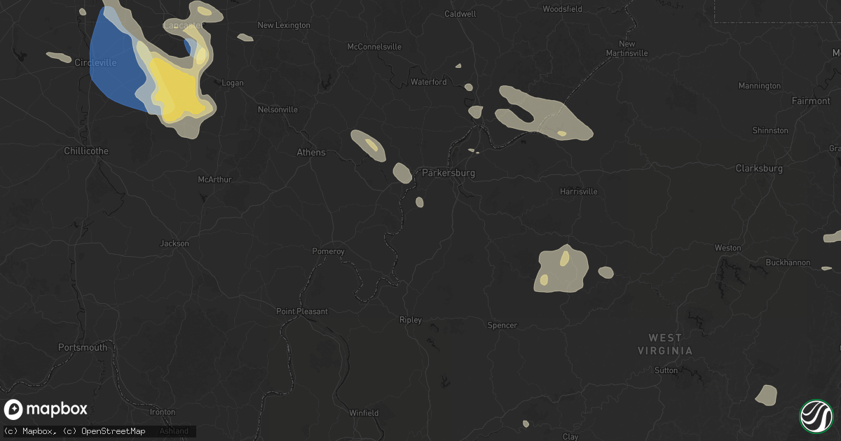 Hail map in Belleville, WV on August 10, 2026