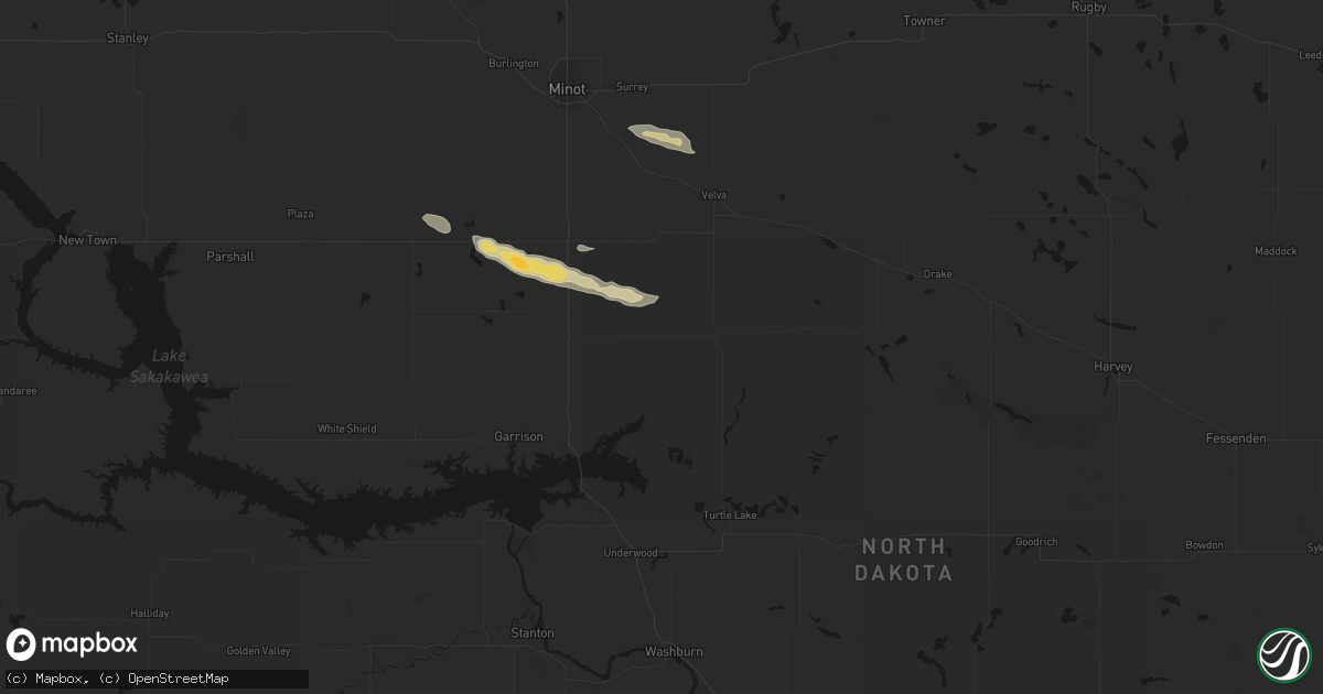 Hail map in Benedict, ND on August 10, 2026