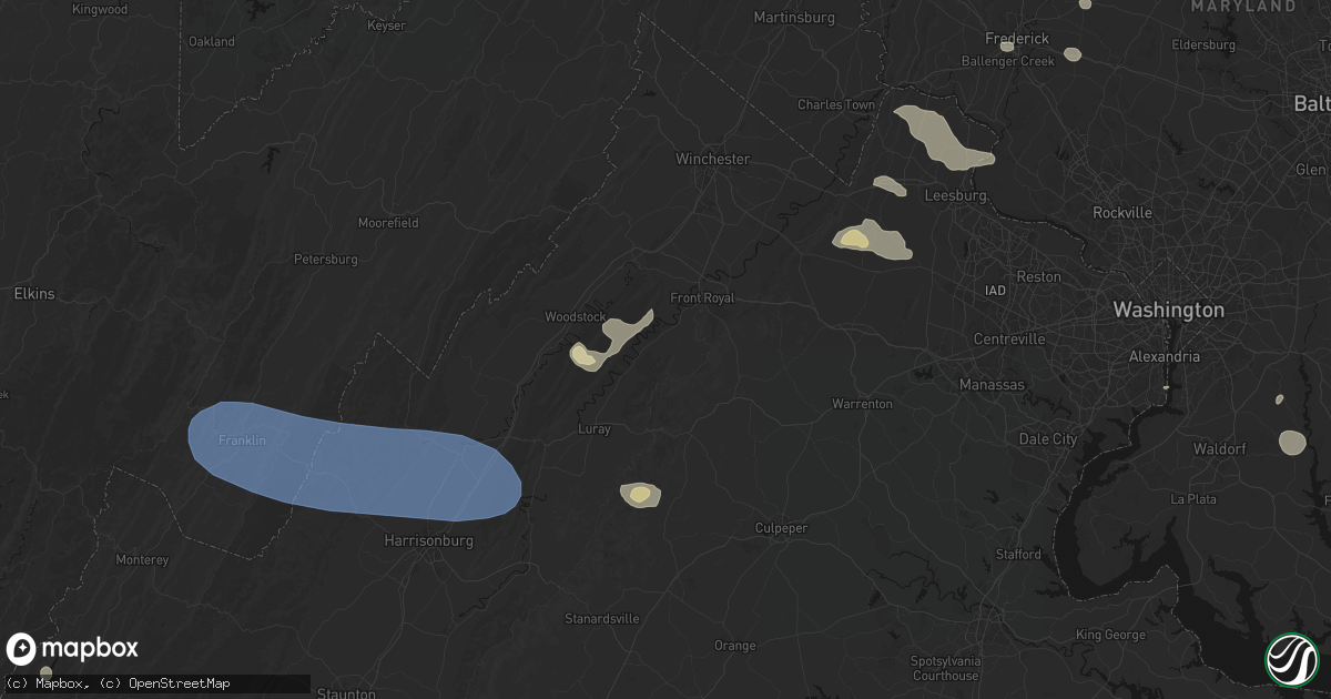 Hail map in Bentonville, VA on August 10, 2026
