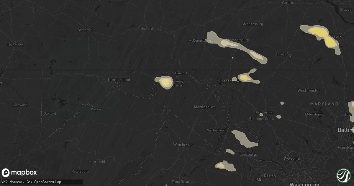 Hail map in Berkeley Springs, WV on August 10, 2026