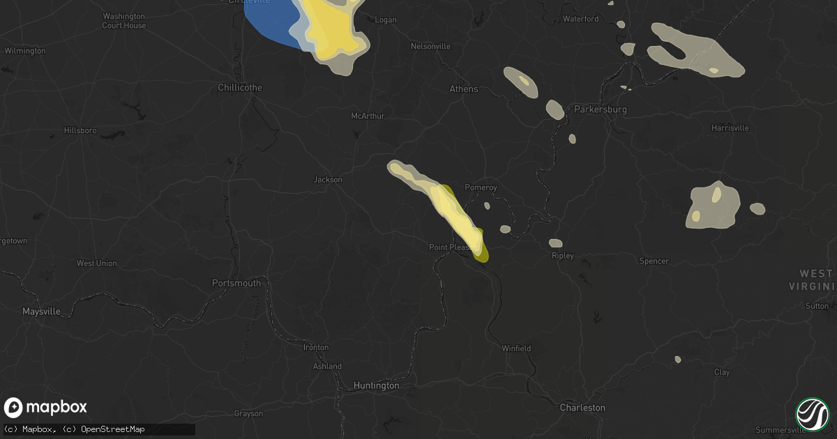 Hail map in Bidwell, OH on August 10, 2026