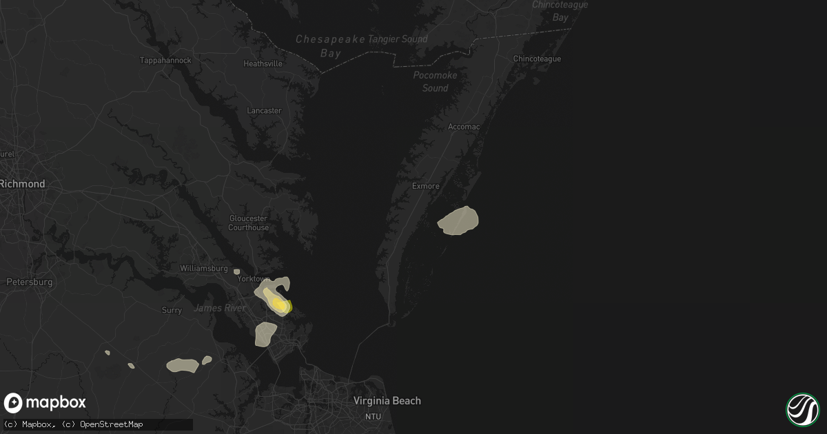 Hail map in Birdsnest, VA on August 10, 2026