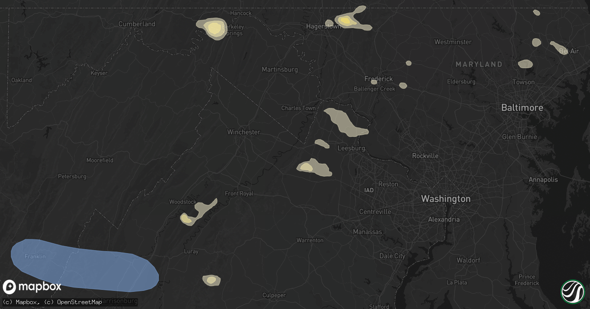 Hail map in Bluemont, VA on August 10, 2026