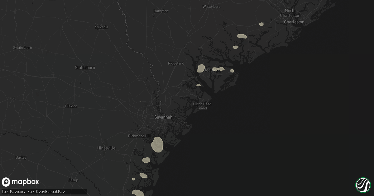 Hail map in Bluffton, SC on August 10, 2026