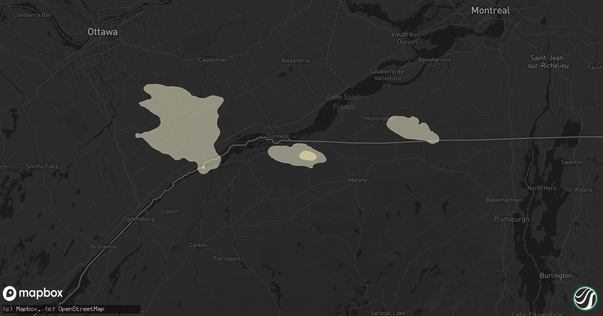 Hail map in Bombay, NY on August 10, 2026